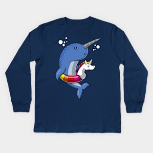 Narwhal Fish Riding Unicorn Float Kids Long Sleeve T-Shirt